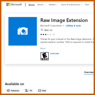 Microsoft ofera Raw Image Extension